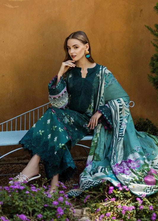 Elaf Green Digital Printed & Chikankari Lawn 3-Piece Suit
