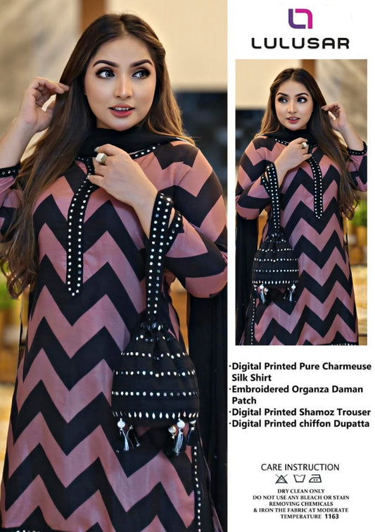 ✨ Lulusar Silk Luxury 3PC | Premium Digital Prints with Zari Silk Dupatta ✨”